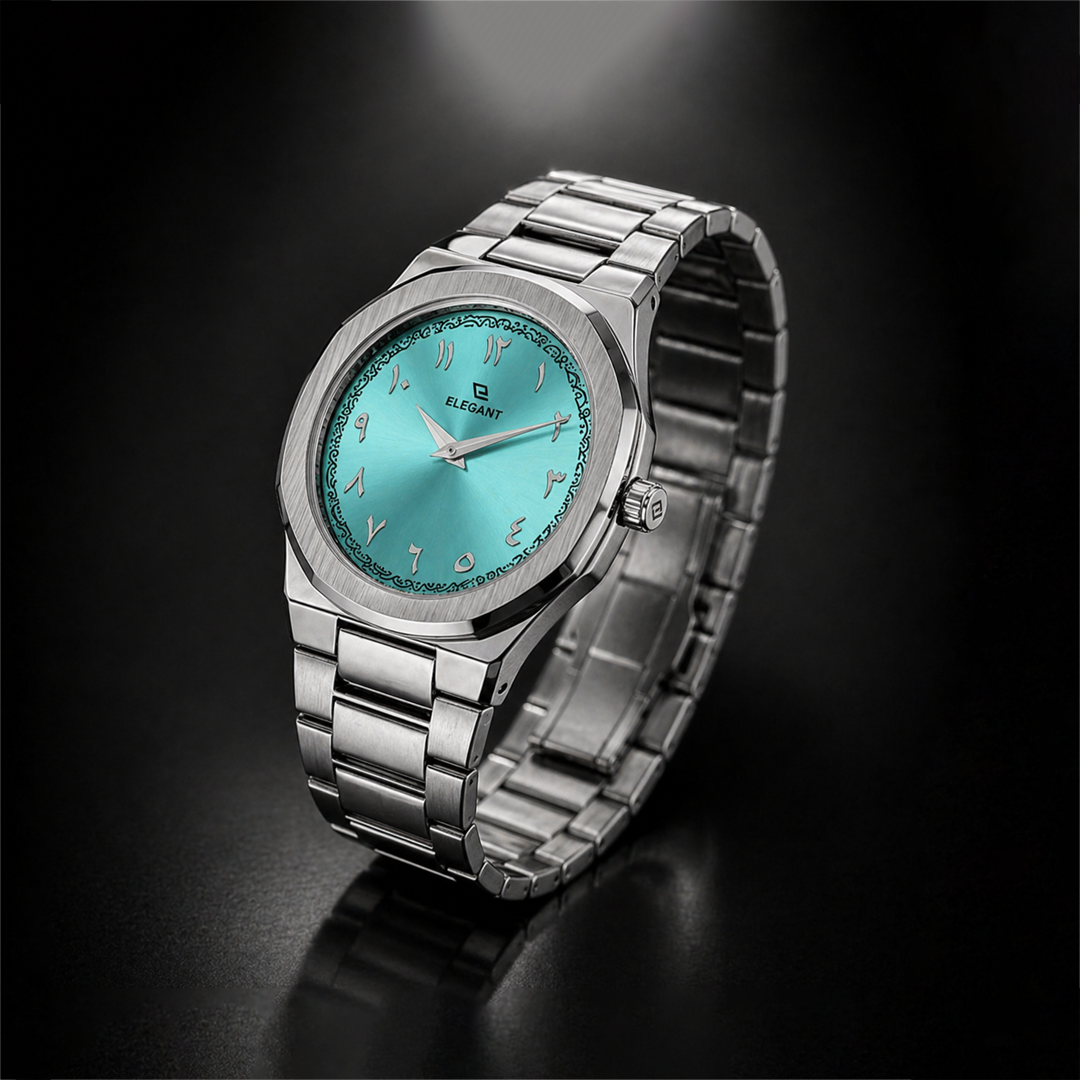 Elegant Royal Arabic Men's Watch - Aqua Blue Dial