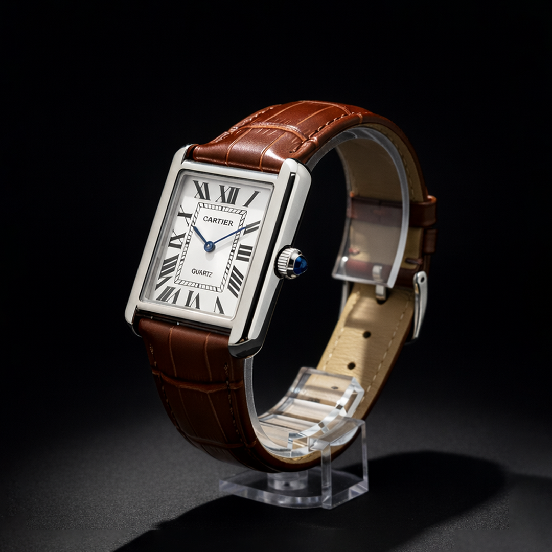 Luxury Men's Square Quartz Watch – Brown Dial Edition