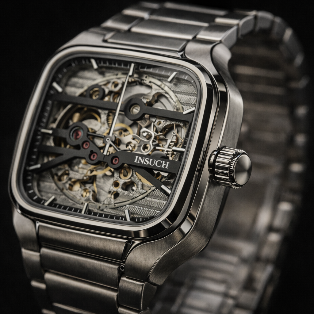 INSUCH Square Skeleton Automatic Mechanical Watch – Grey Edition