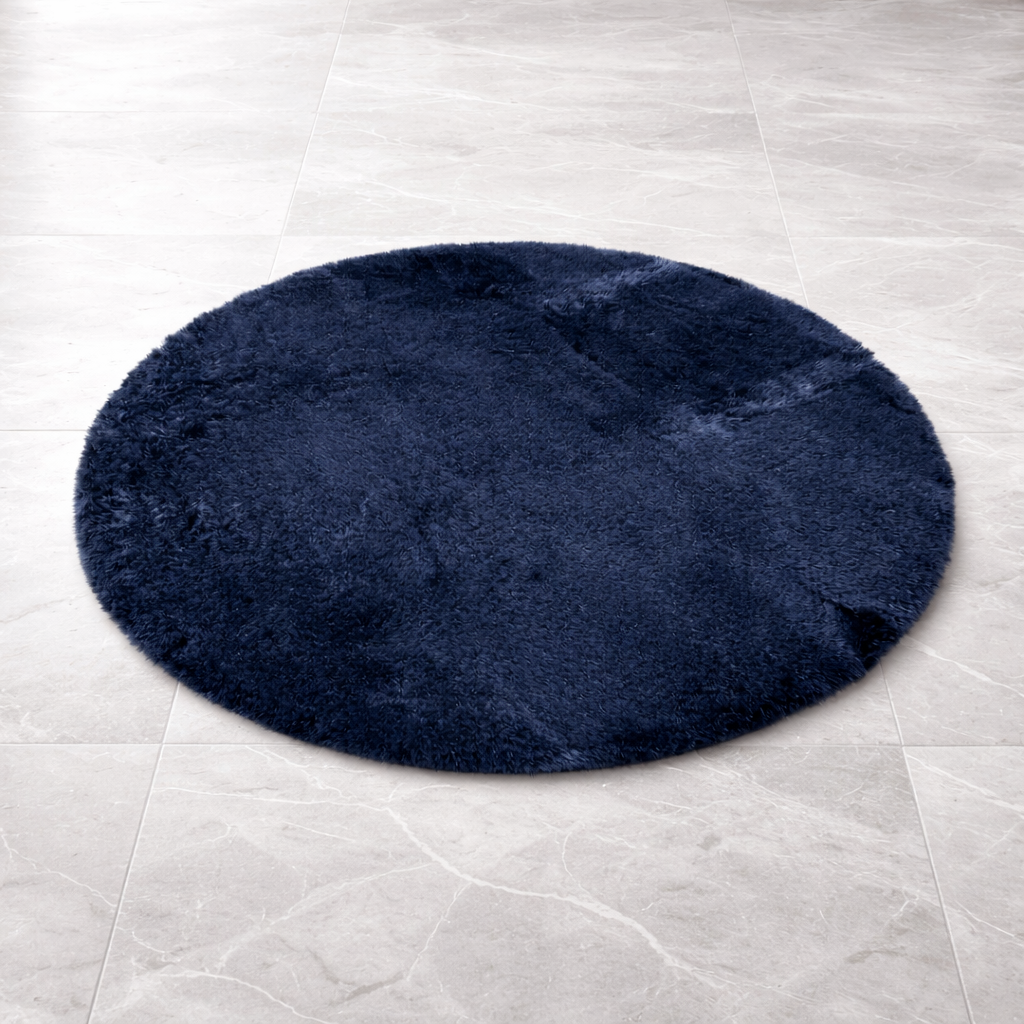 Premium Round Shaggy Rug - Decorative Soft Floor Carpet (Midnight Blue)