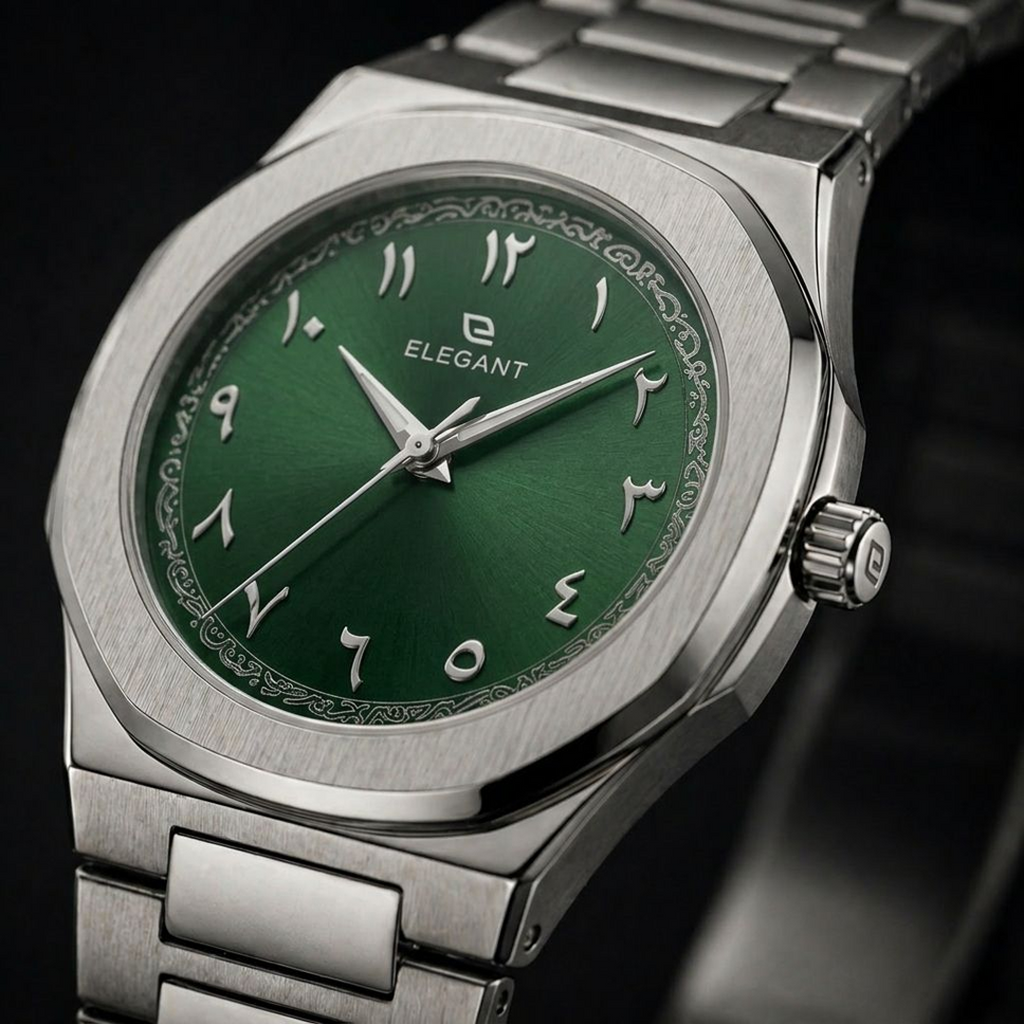 Elegant Royal Arabic Men's Watch - Emerald Green Dial