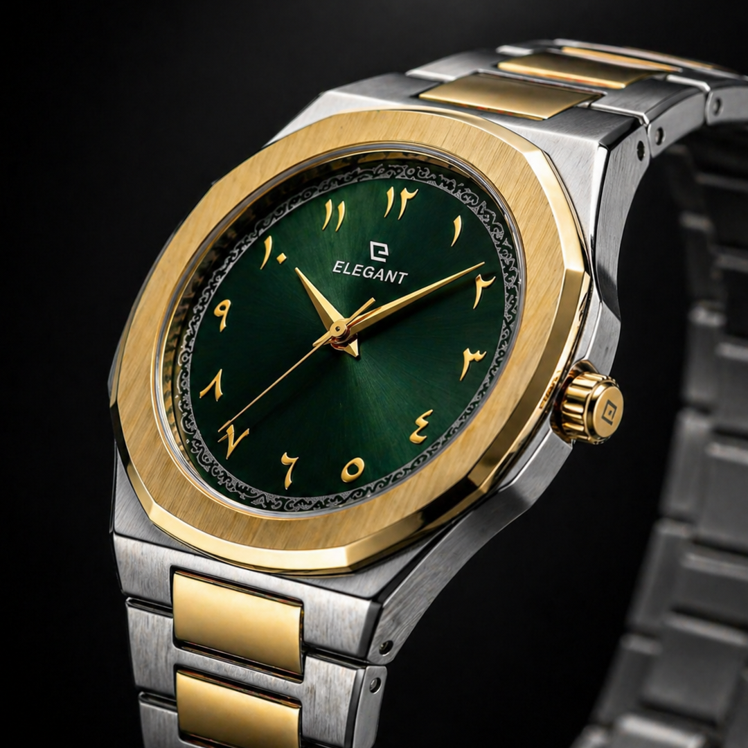 Elegant Royal Arabic Men's Watch - Emerald Green Dial