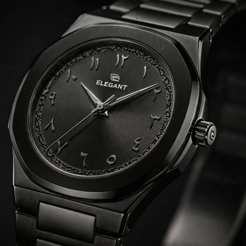 Elegant Royal Arabic Men's Watch - All Black Edition