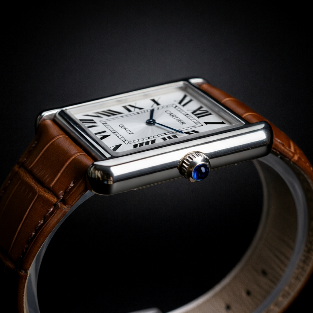 Luxury Men's Square Quartz Watch – Brown Dial Edition