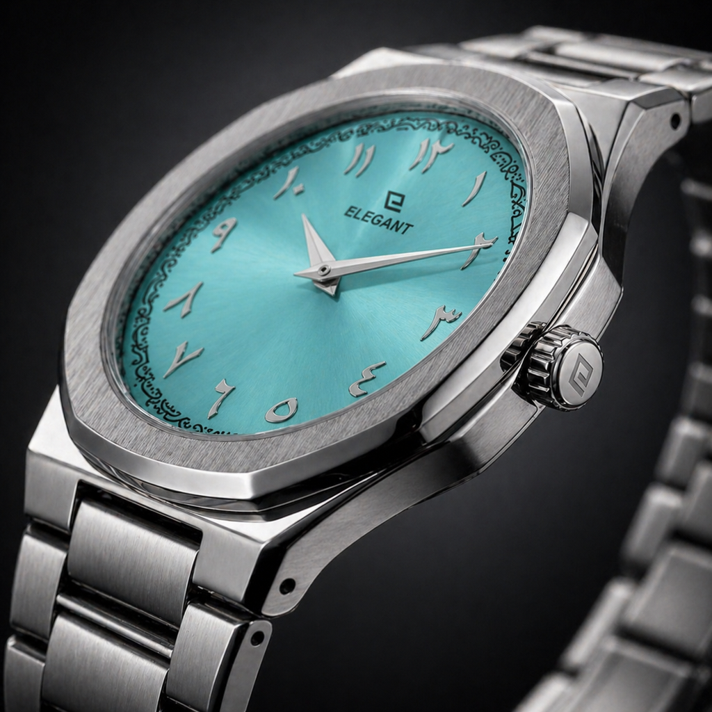 Elegant Royal Arabic Men's Watch - Aqua Blue Dial