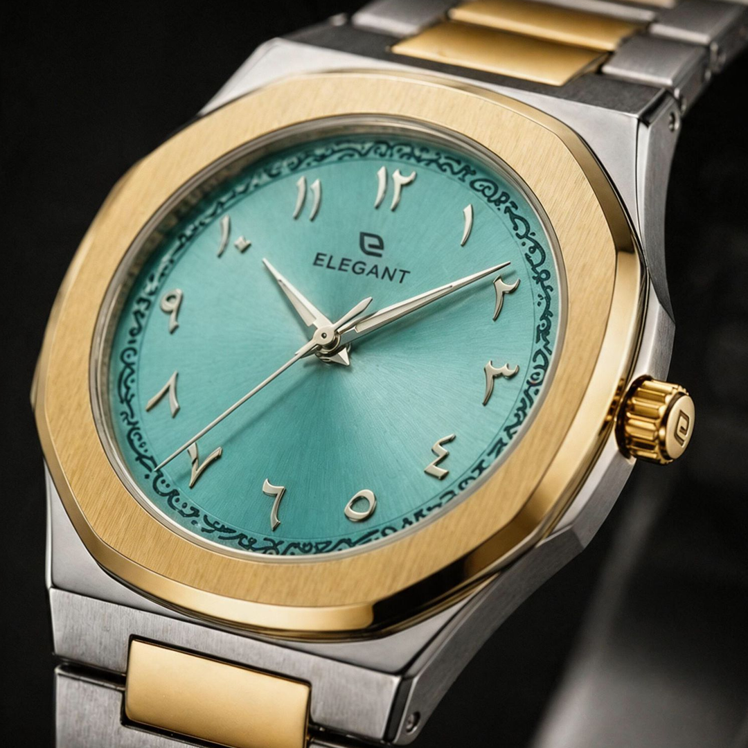 Elegant Royal Arabic Men's Watch - Aqua Blue Dial