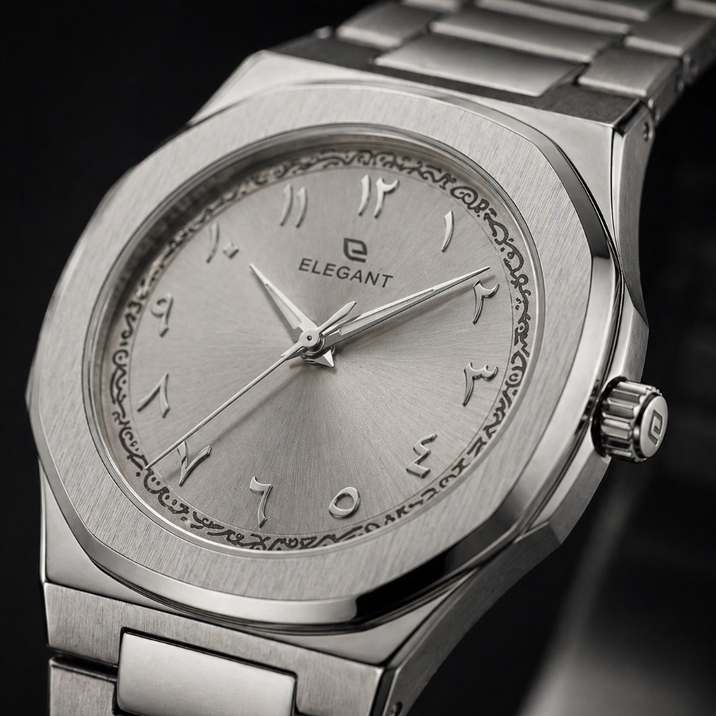 Elegant Royal Arabic Men's Watch - Silver White Dial