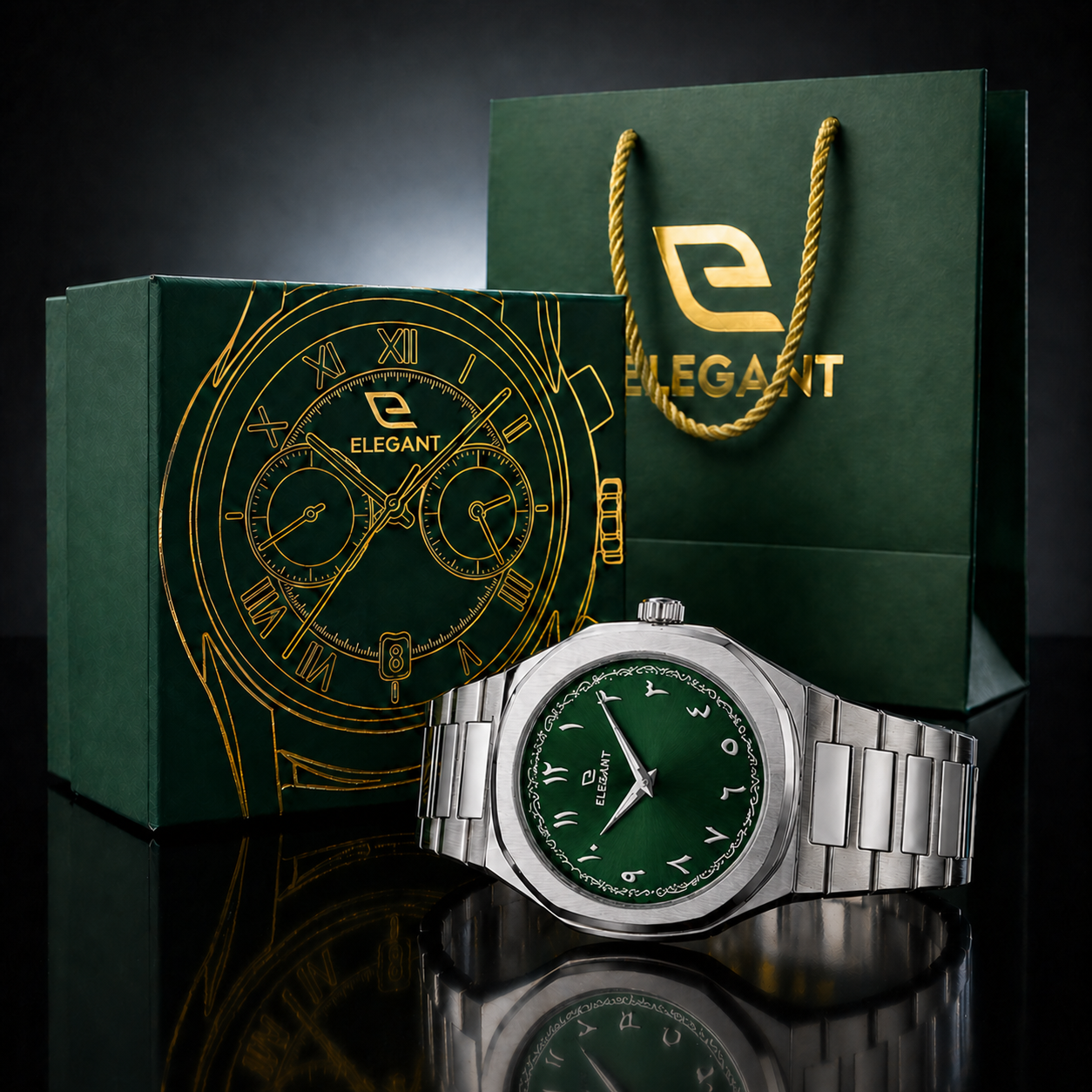 Elegant Royal Arabic Men's Watch - Emerald Green Dial