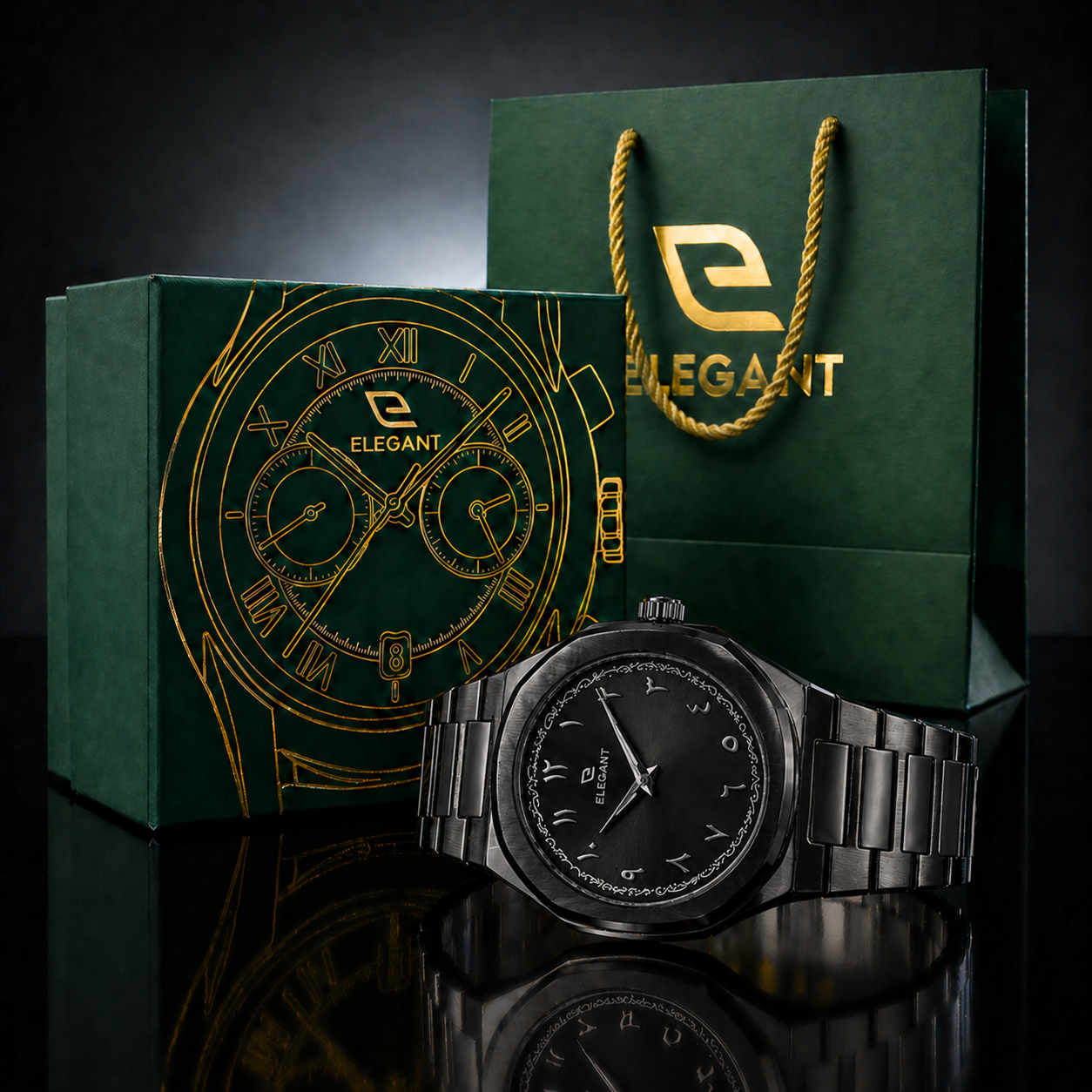 Elegant Royal Arabic Men's Watch - All Black Edition