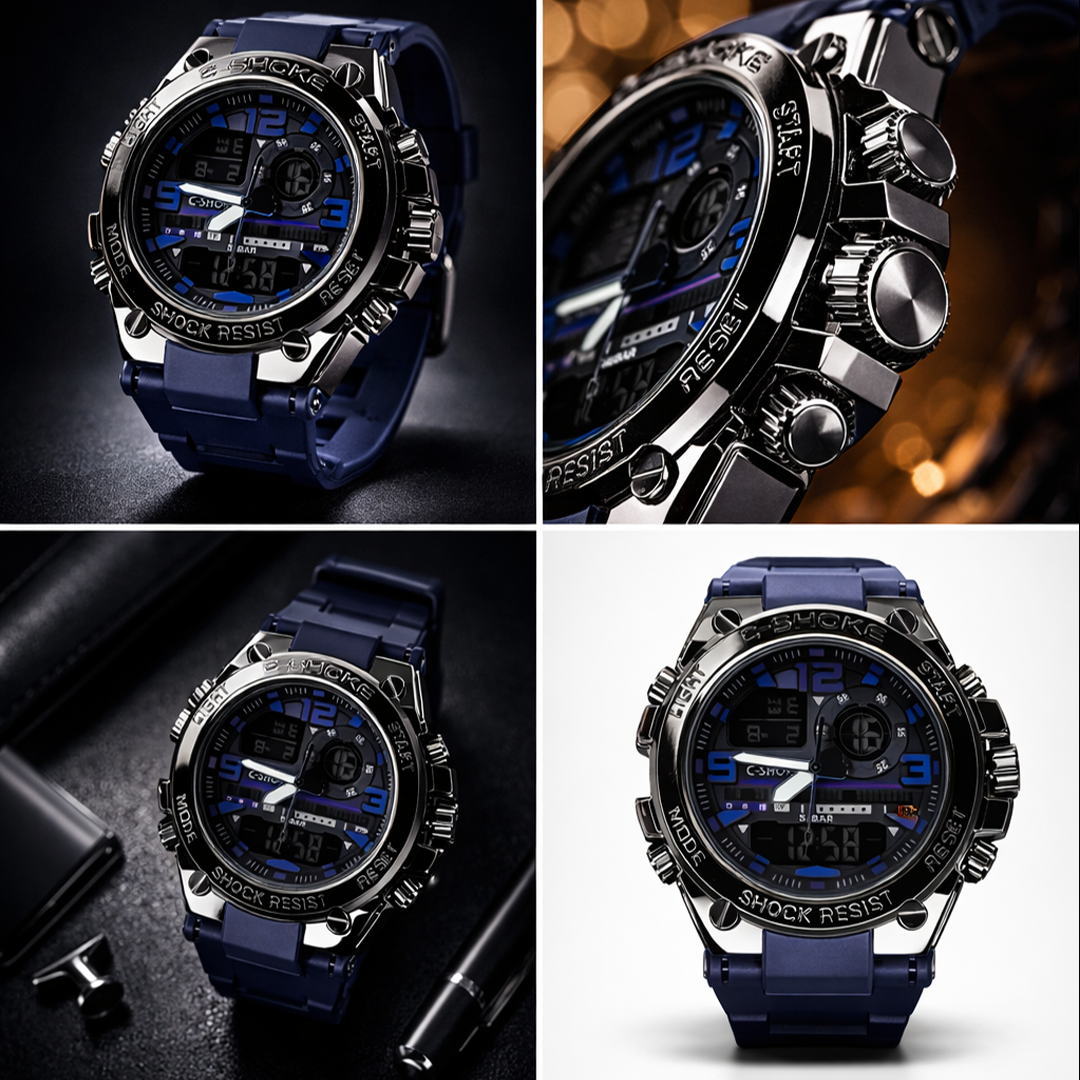 C-SHOCK Dual Display Sports Watch I Shock Resistant 5BAR Waterproof (Blue Edition)