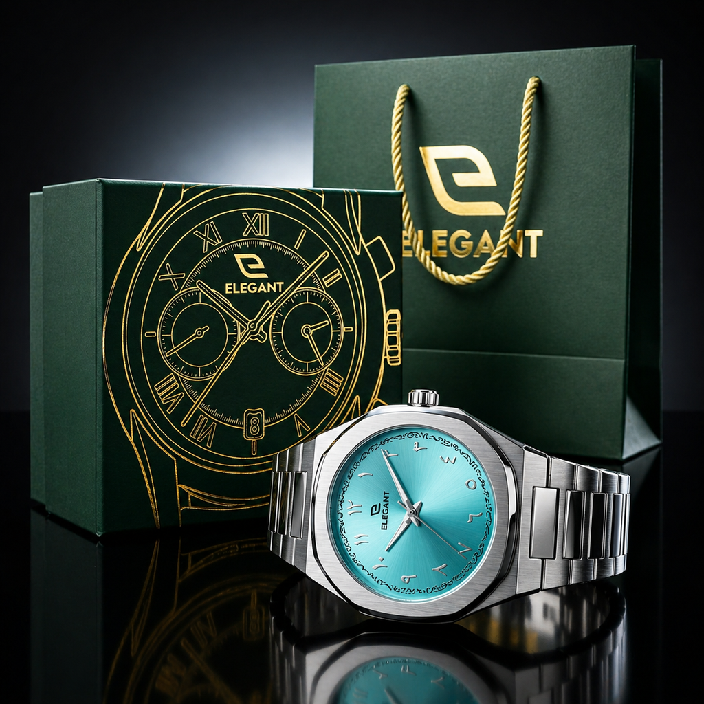 Elegant Royal Arabic Men's Watch - Aqua Blue Dial
