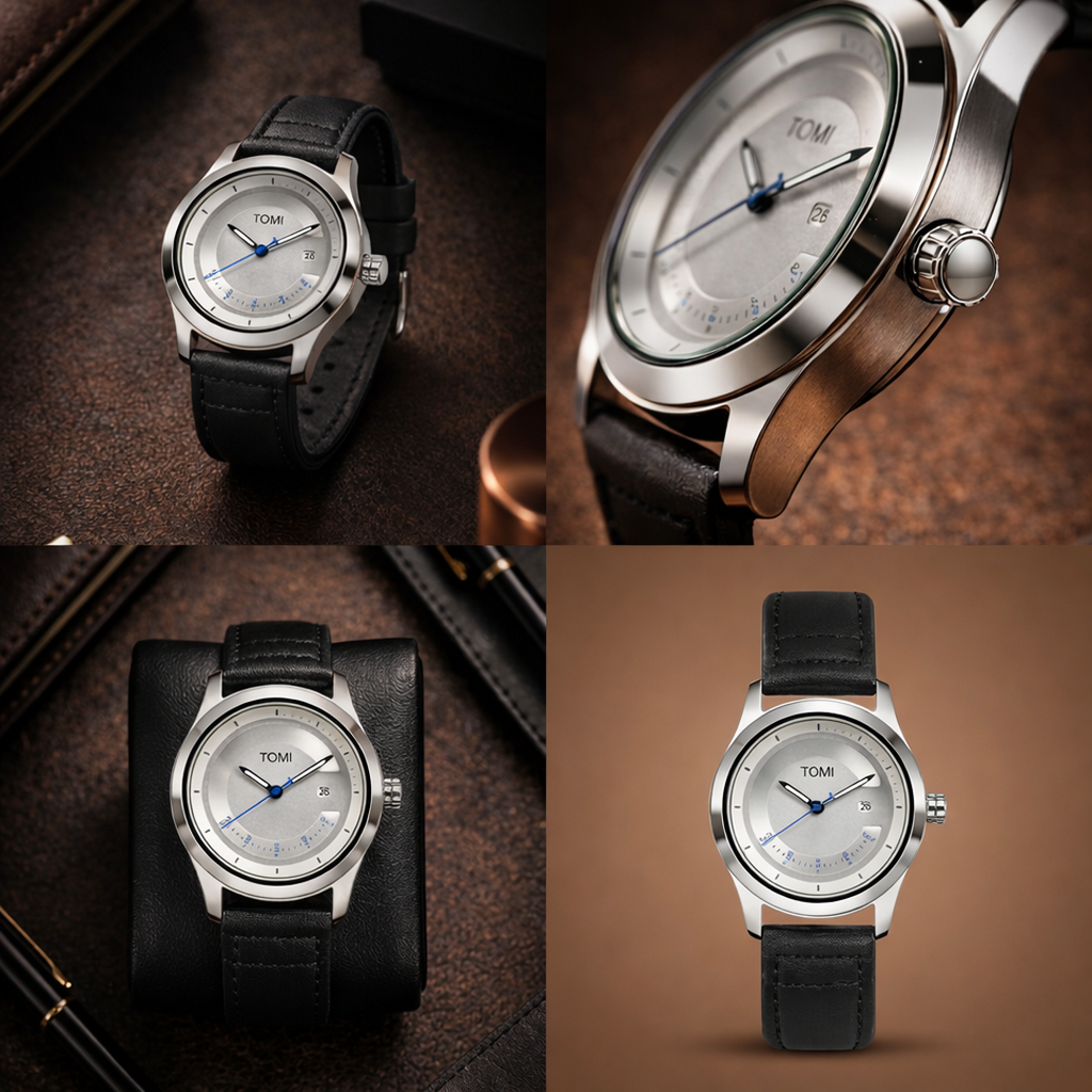 TOMI Silver Tech Edition – Minimalist Metallic Dial Watch