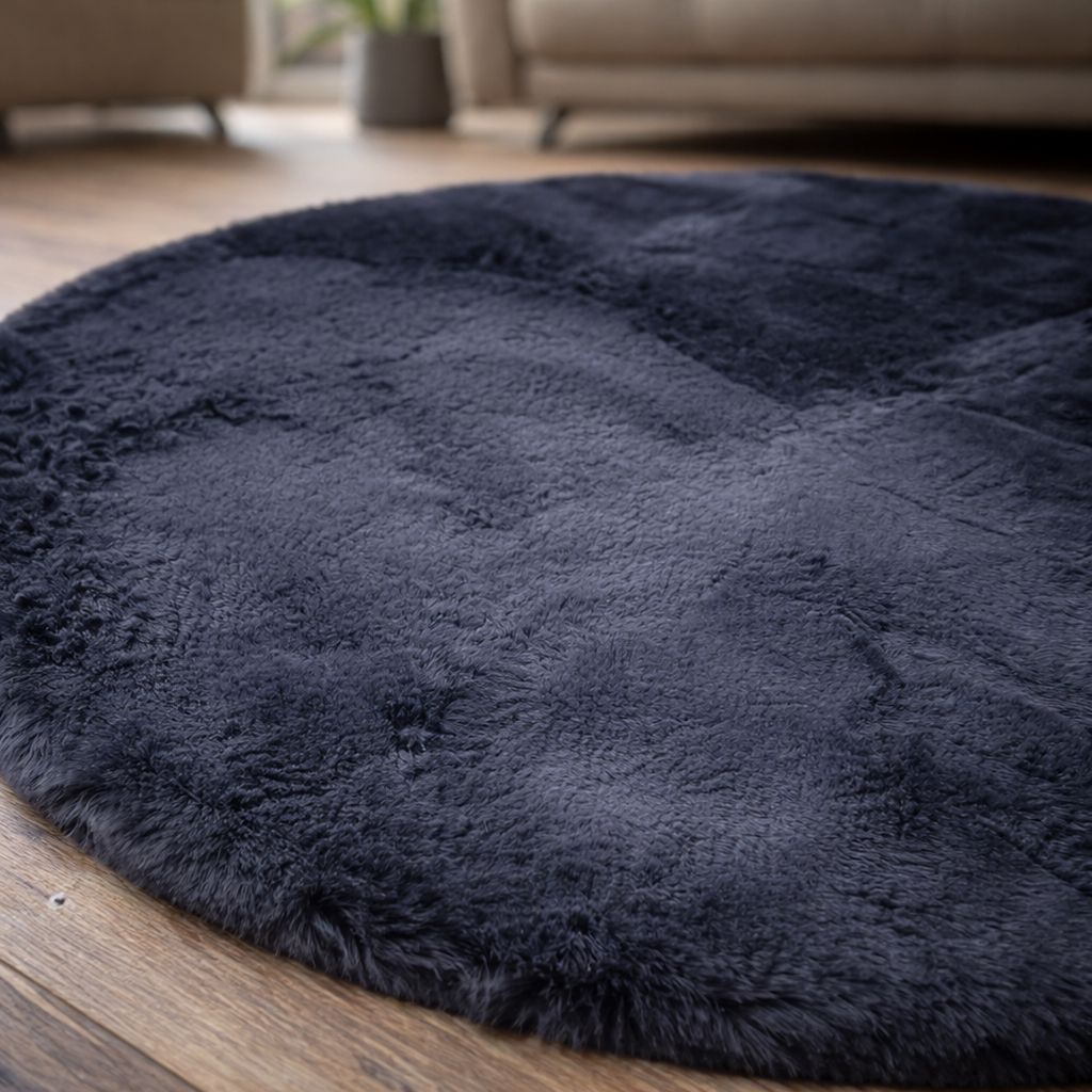 Premium Round Shaggy Rug - Decorative Soft Floor Carpet (Midnight Blue)