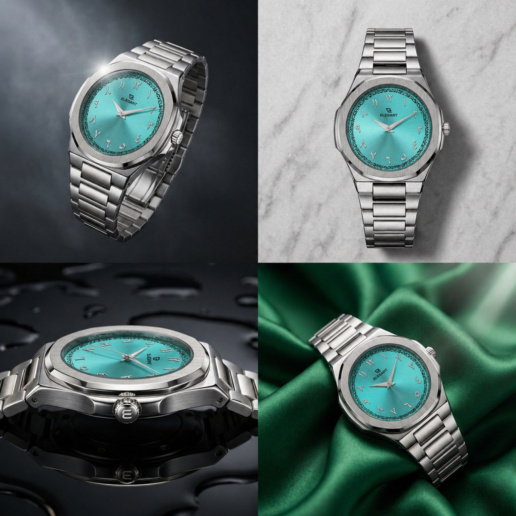 Elegant Royal Arabic Men's Watch - Aqua Blue Dial