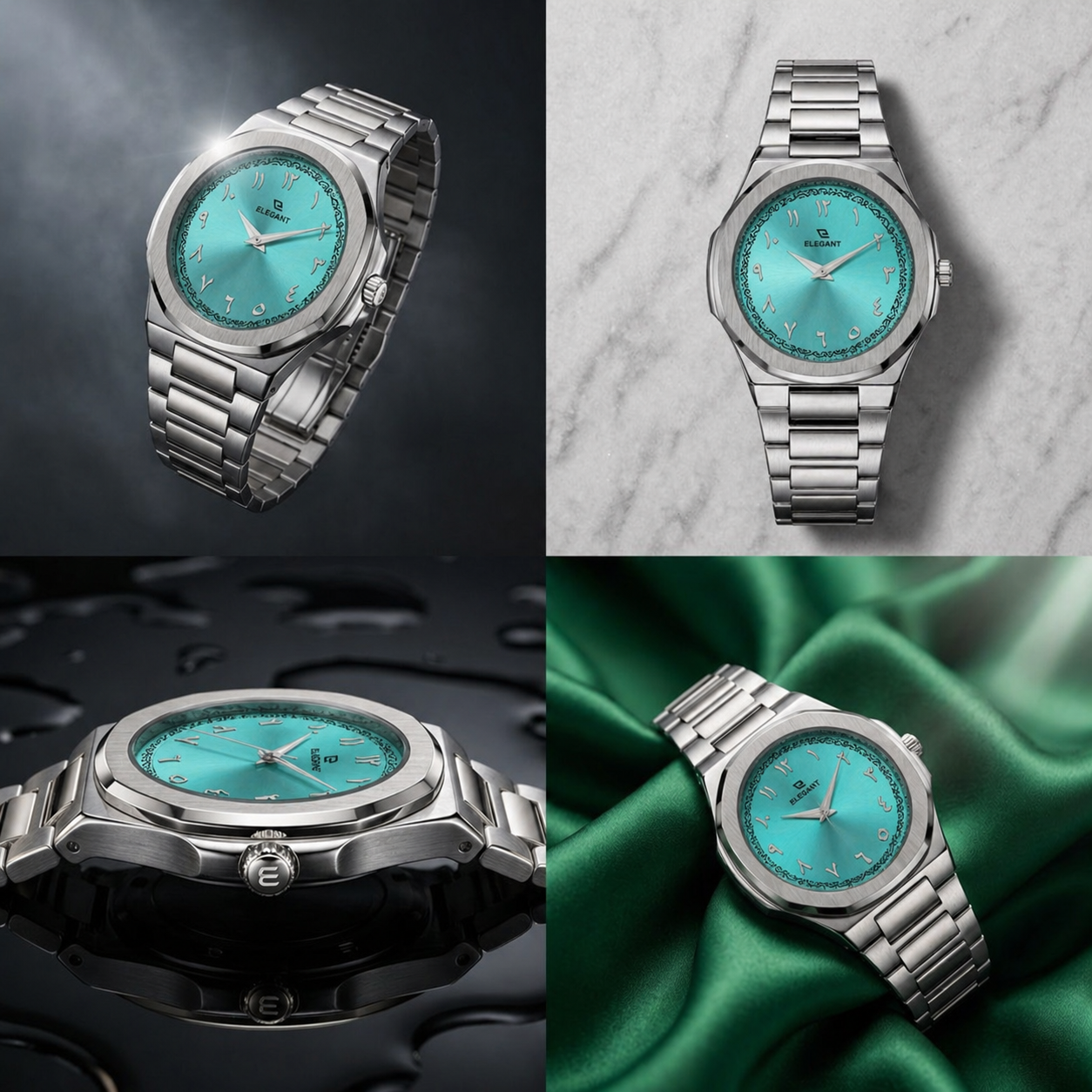 Elegant Royal Arabic Men's Watch - Aqua Blue Dial