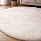 Premium Round Shaggy Rug - Decorative Soft Floor Carpet (White)