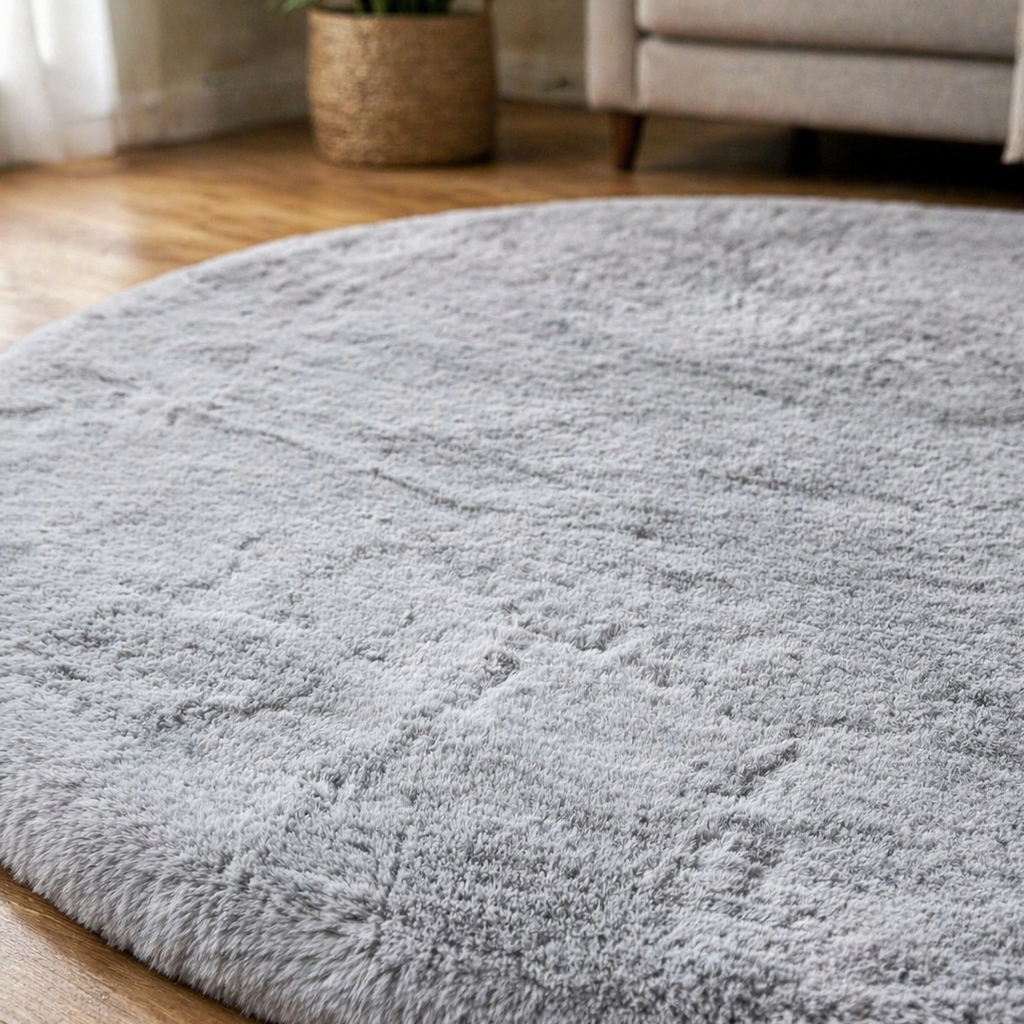 Premium Round Shaggy Rug - Decorative Soft Floor Carpet (Grey)