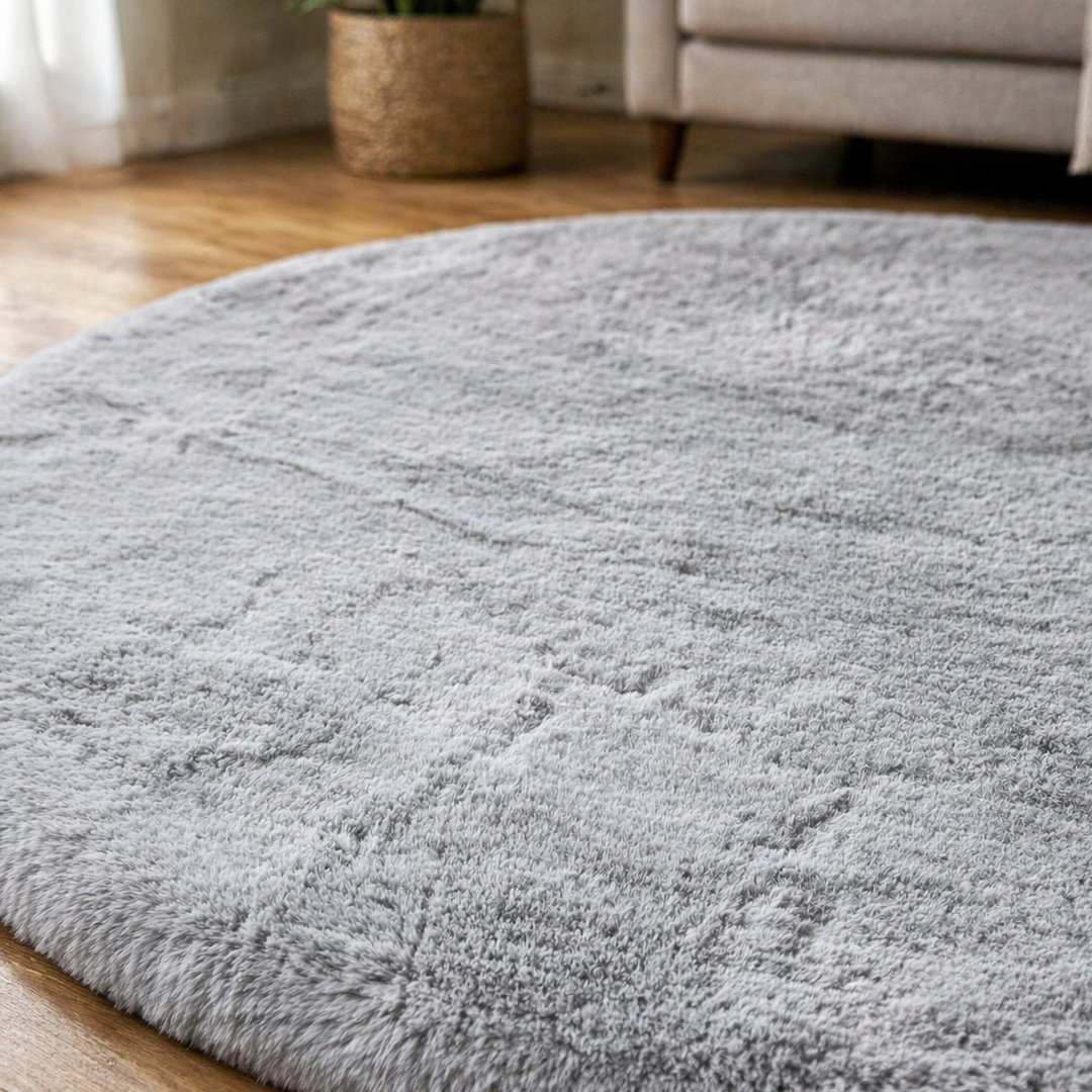 Premium Round Shaggy Rug - Decorative Soft Floor Carpet (Grey)