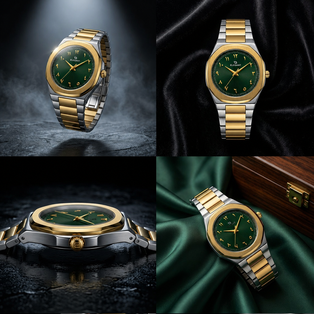 Elegant Royal Arabic Men's Watch - Emerald Green Dial