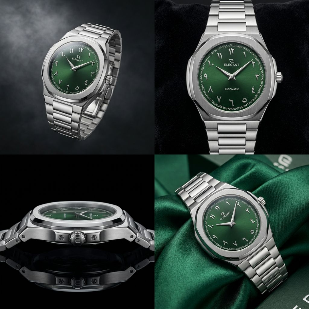 Elegant Royal Arabic Men's Watch - Emerald Green Dial
