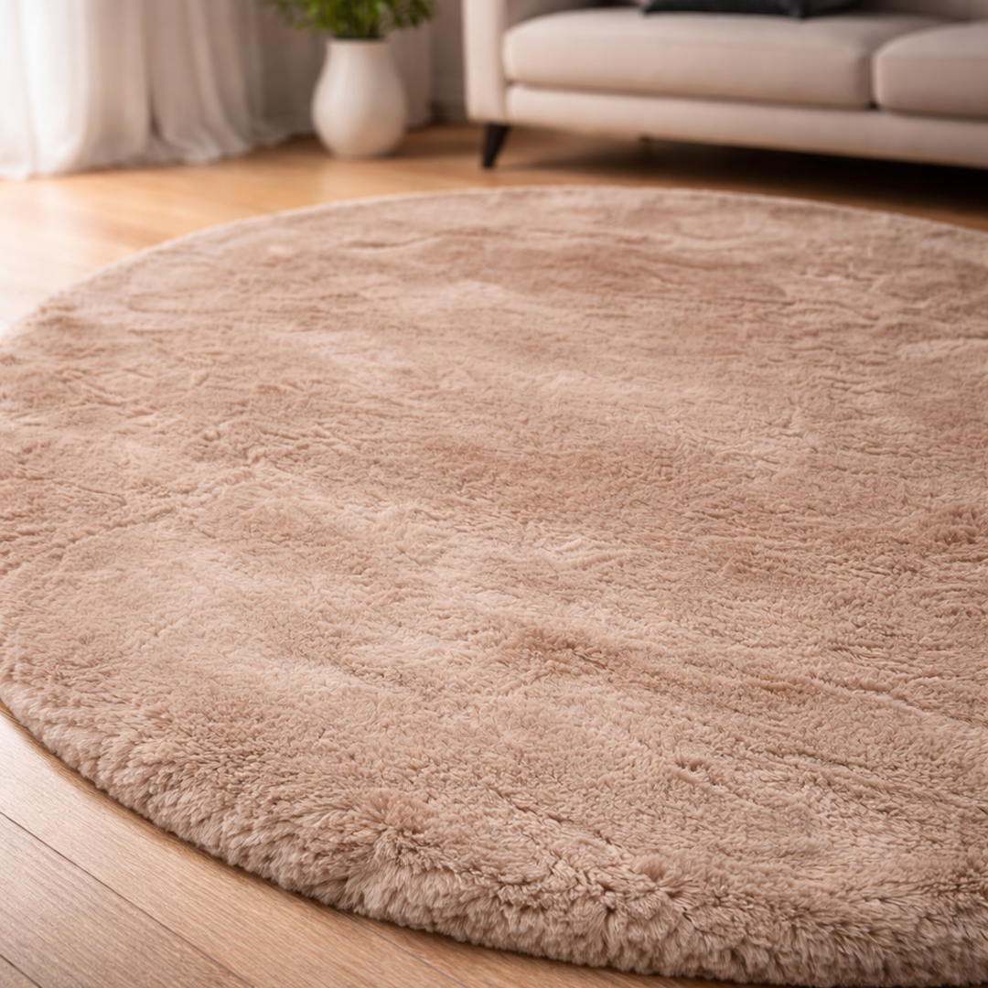 Premium Round Shaggy Rug - Decorative Soft Floor Carpet (Beige)