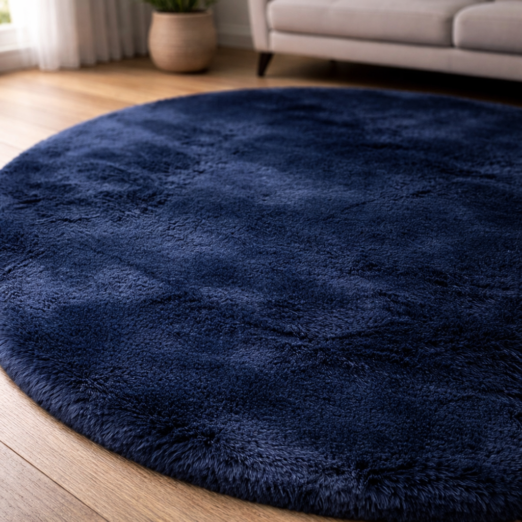 Premium Round Shaggy Rug - Decorative Soft Floor Carpet (Deep Navy Blue)