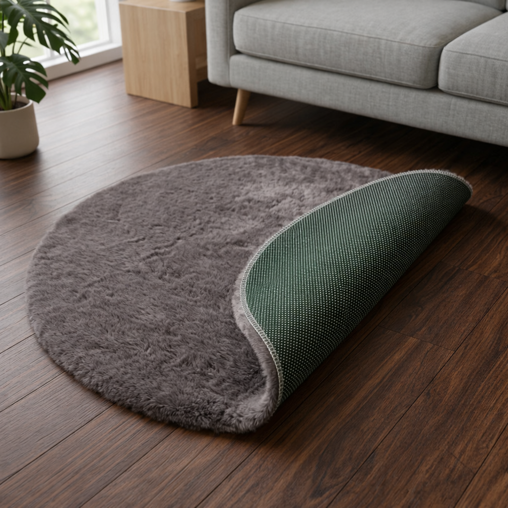 Premium Round Shaggy Rug - Decorative Soft Floor Carpet (Charcoal Grey)