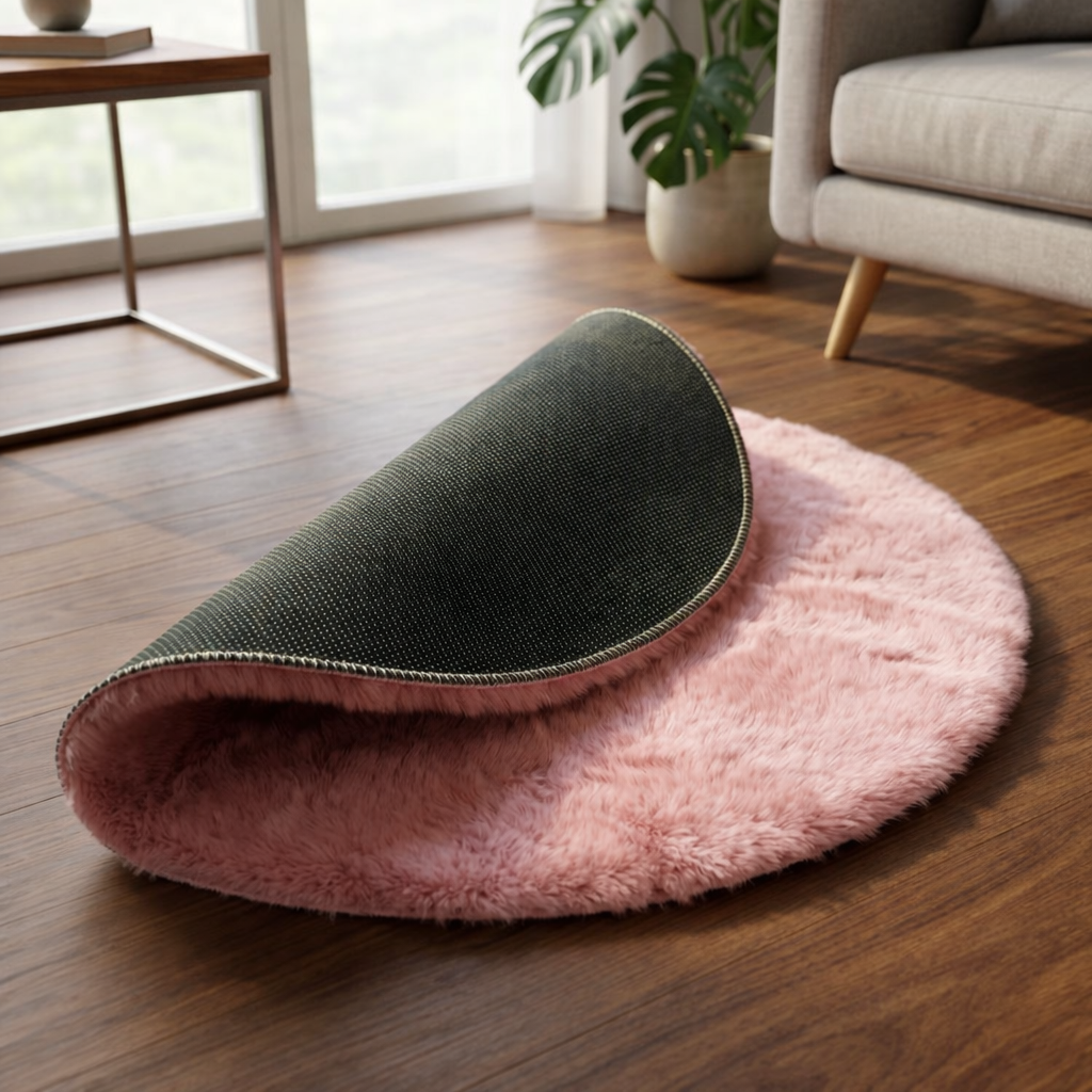 Premium Round Shaggy Rug - Decorative Soft Floor Carpet (Blossom Pink)