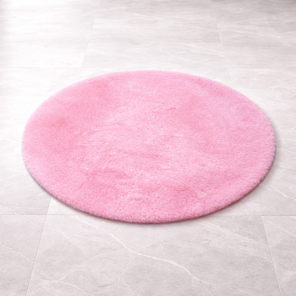 Premium Round Shaggy Rug - Decorative Soft Floor Carpet (Blossom Pink)