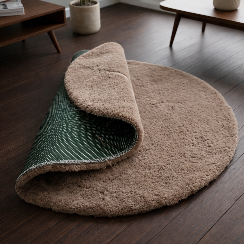 Premium Round Shaggy Rug - Decorative Soft Floor Carpet (Mushroom Grey)