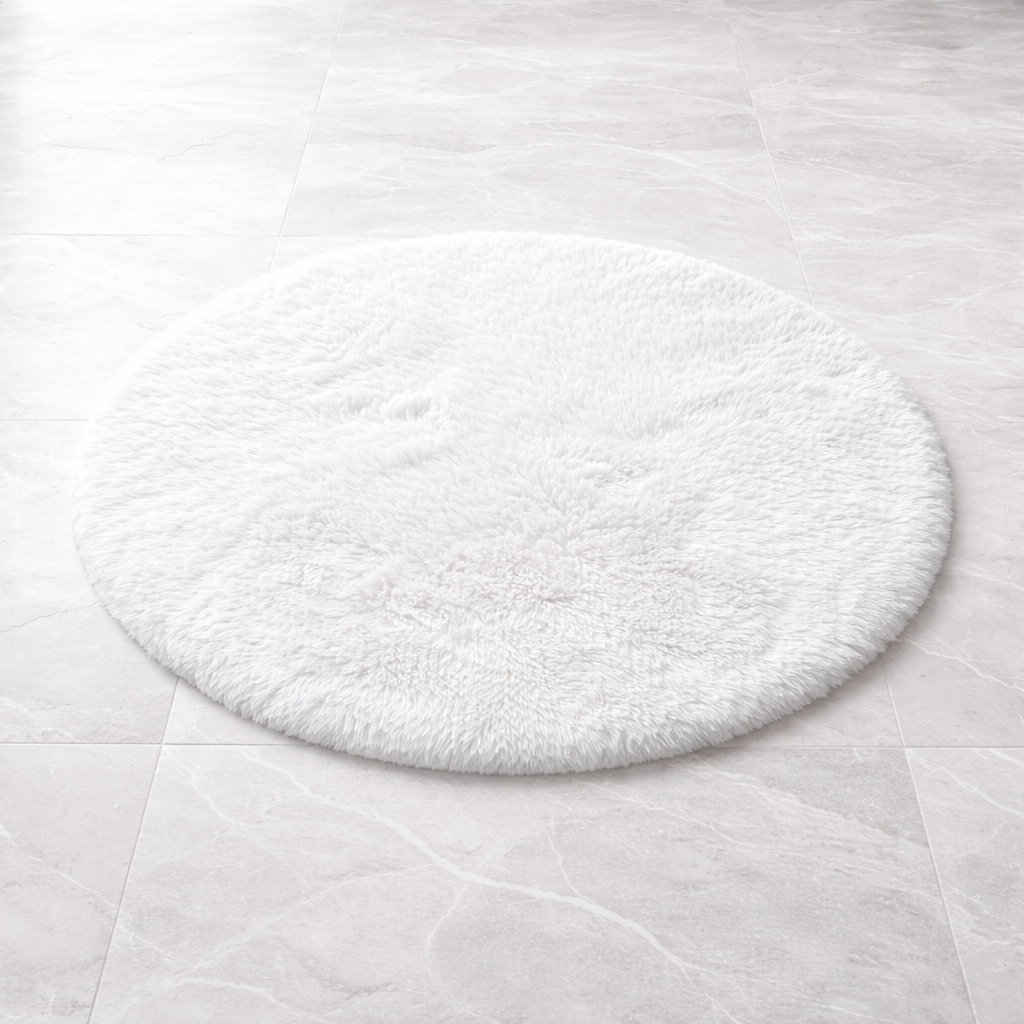 Premium Round Shaggy Rug - Decorative Soft Floor Carpet (White)