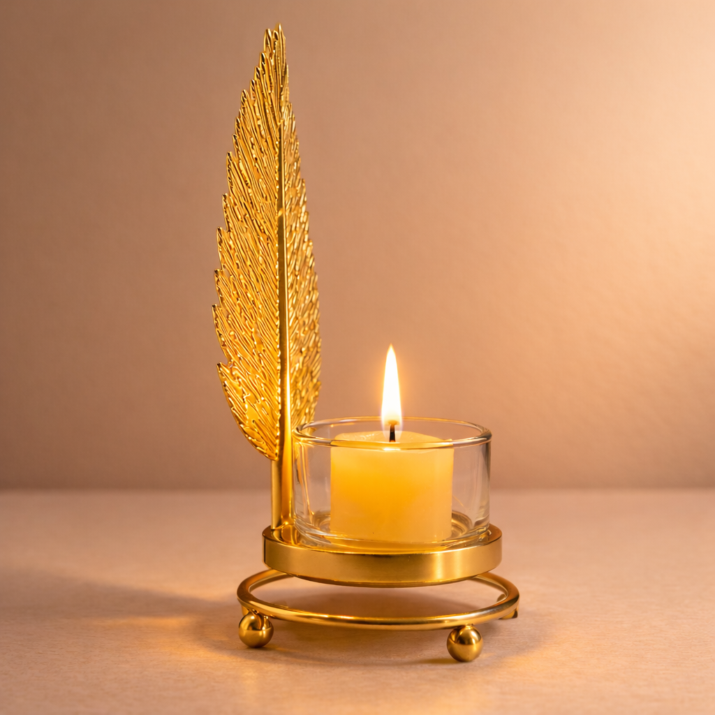 Golden Leaf Candle Holder